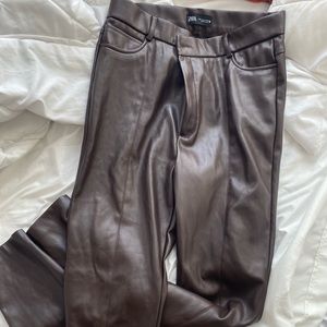 Zara Brown Faux Leather Trousers - Size L
